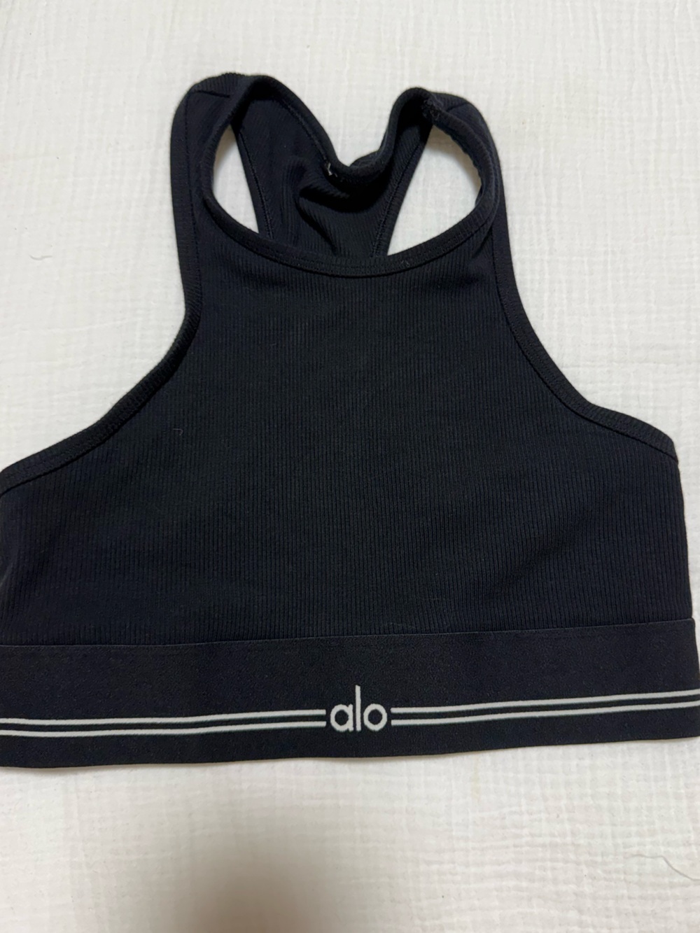 ALO Yoga Black Ribbed Crop Tank with Branded Band